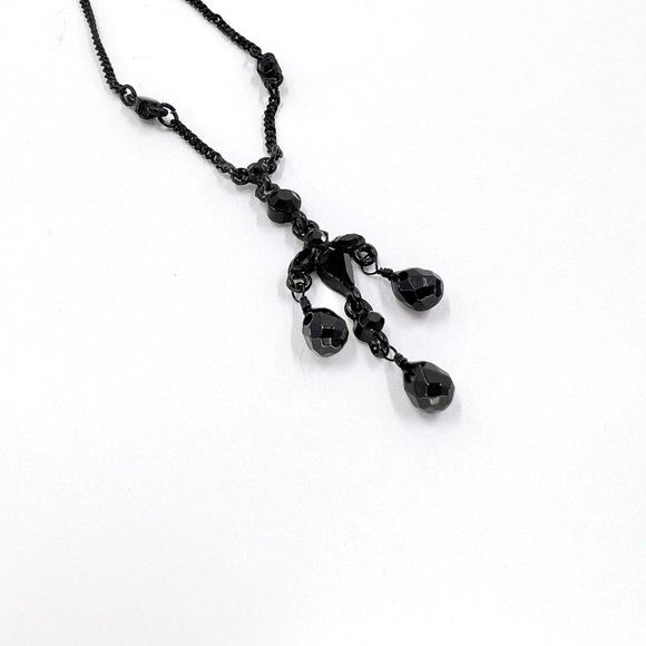NWT - Guess - Black Beaded Dangle Stationary Pendant Black Chain 16” Necklace - Picture 4 of 8
